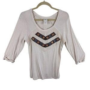 Daytrip Womens Beige 3/4 Sleeve Embellished Crochet Detail Top Shirt Size L